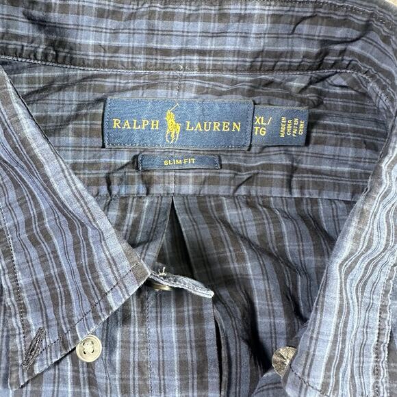 Polo Ralph Lauren Shirt Men’s XL Blue/Black Slim Fit Striped Button Down Preppy - Picture 3 of 9